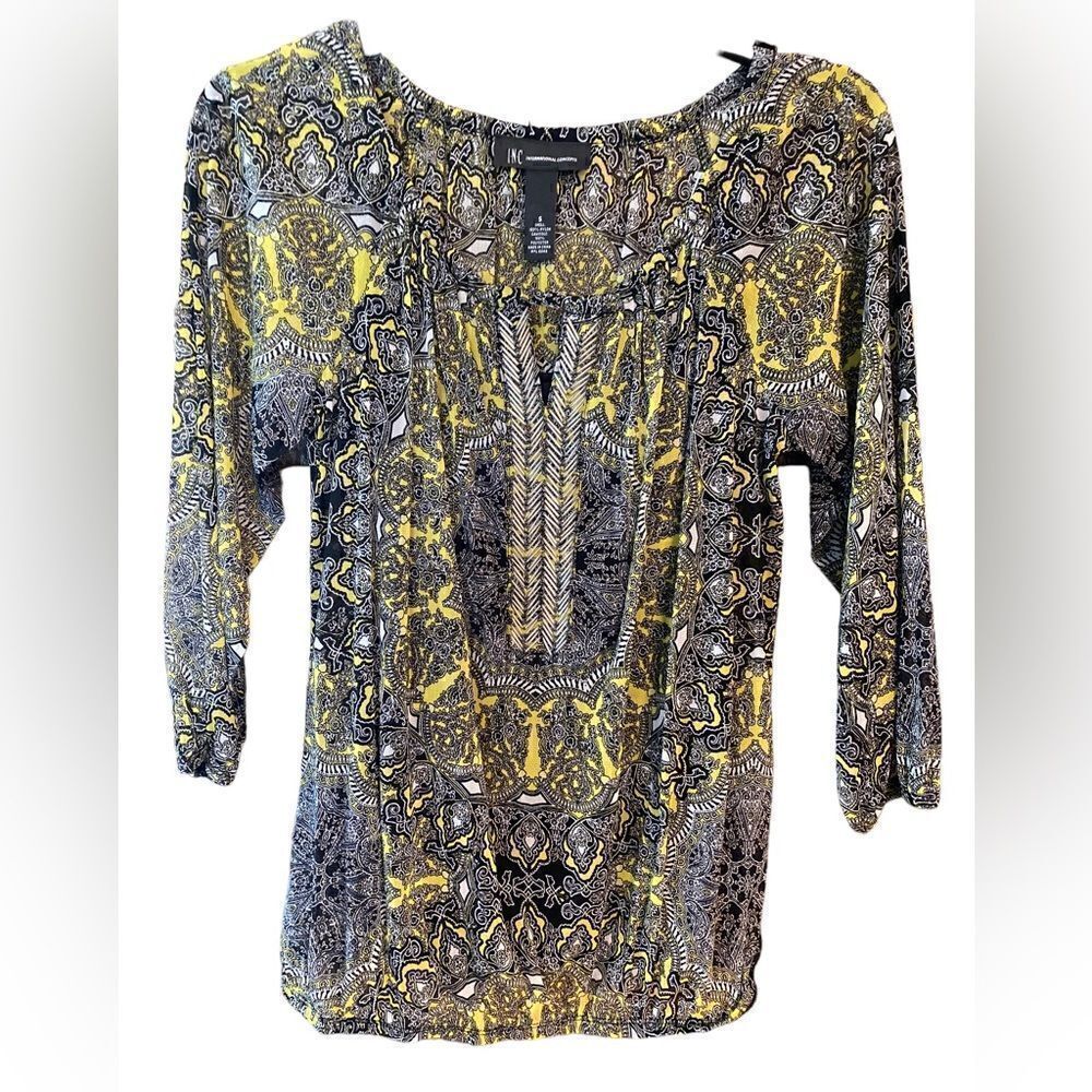 I.N.C. NWT Sz S Black Yellow Paisley Gold Accents 2-Piece Tank Top & Blouse